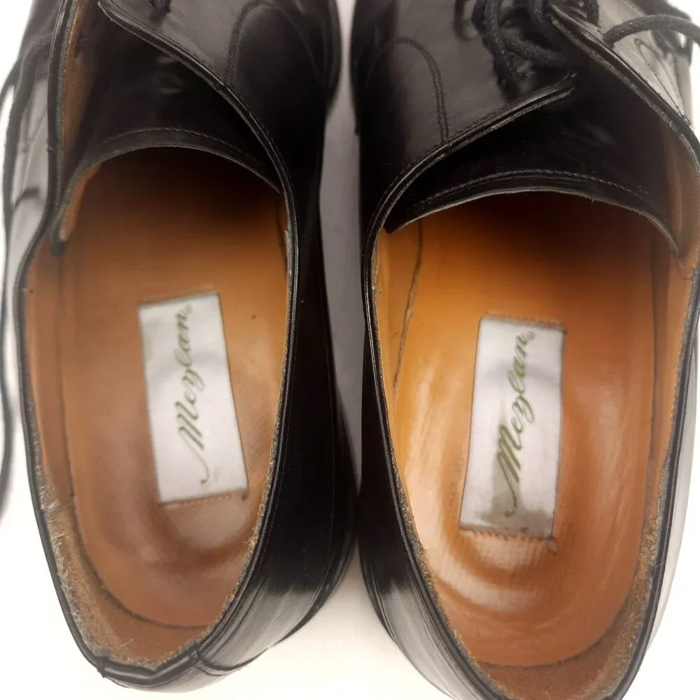 Mezlan Piazza Men's 10 W Black Cap Toe Oxfords Lace Up Dress Shoes